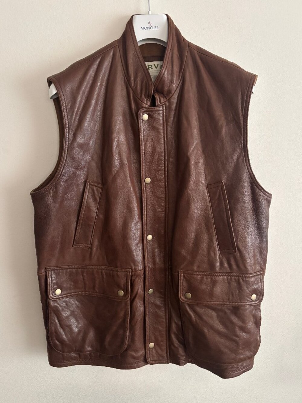 Orvis Brown Leather Hunting Fishing Vest Cargo Large -XL